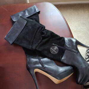New INC  women boots knee high black suede boots 10